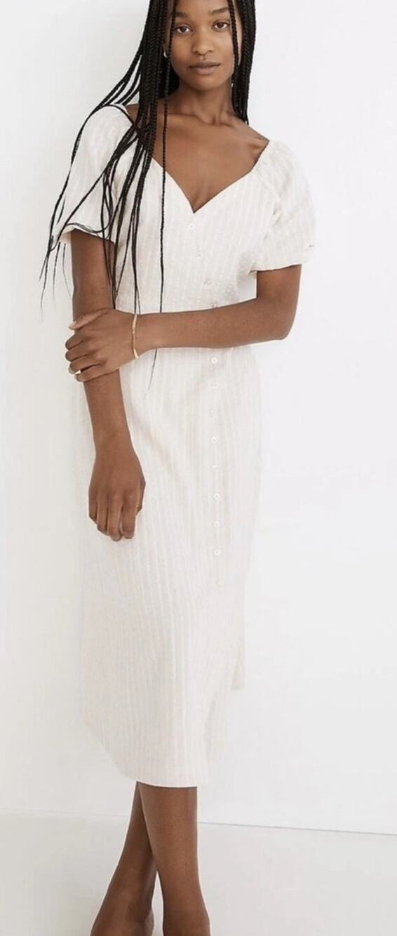 Madewell Striped Puff Sleeve Midi Dress 8 Romantic Minimal